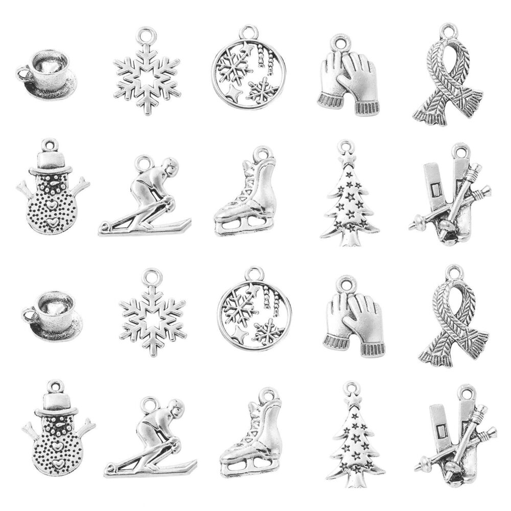 7957 50 Pcs 10 Styles Antique Silver Winter Skiing Alloy Charms Vintage